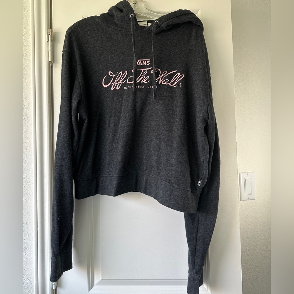 Vans Women's Dark Gray Hoodie with Pink Graphic - Picture 2 of 7